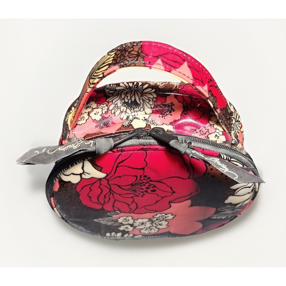 Vera Bradley Mocha Rouge Round Cosmetic Case Floral Travel Makeup Bag Pink Brown
